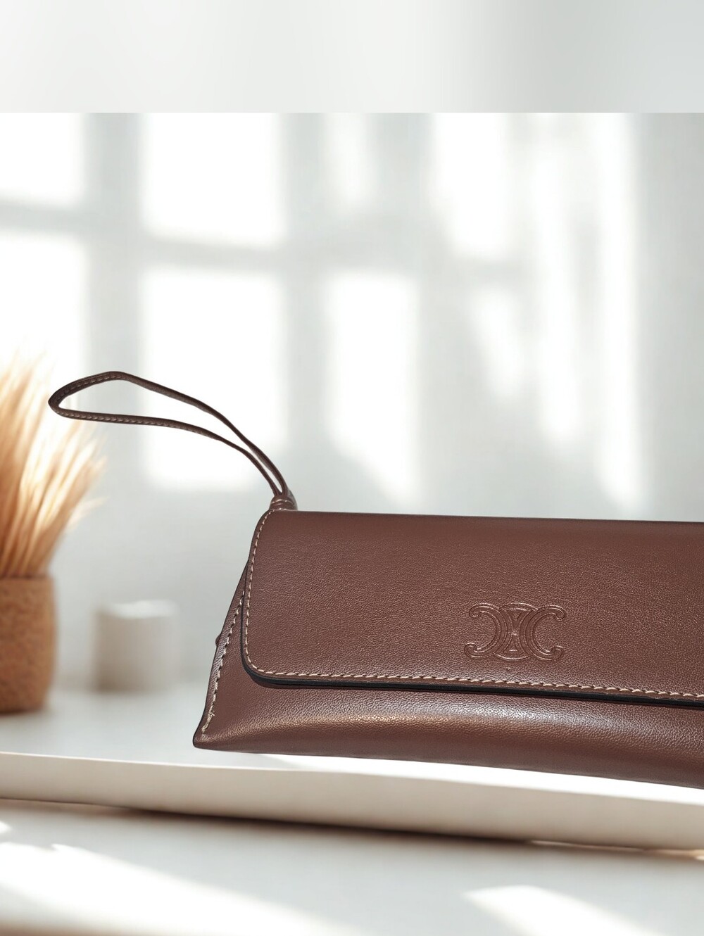 Celine Taupe Brown Leather Case EmptyNew